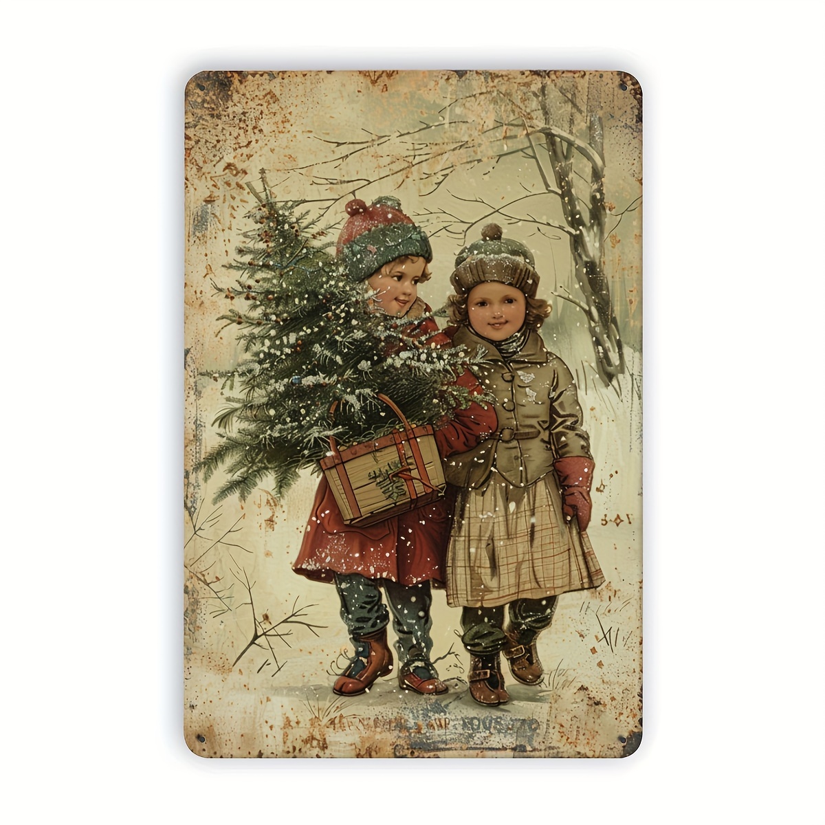Kids Outdoor Gym - Vintage kerstboom kinder metalen blikken bord,