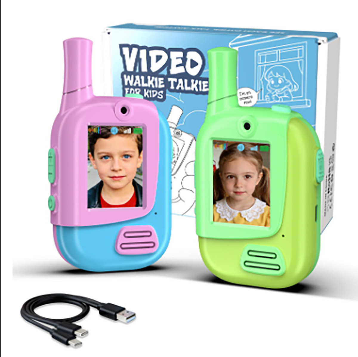 Kids Outdoor Videos - 2-pack oplaadbare video-walkie-talkies voor kinderen met
